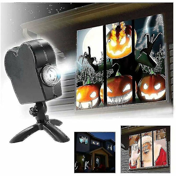 Jul Halloween Holografisk Projektor Vindue Projektor Led Holografisk Projektionslampe, 12 Filmfestivaler, Brugt Til Jul Og Halloween
