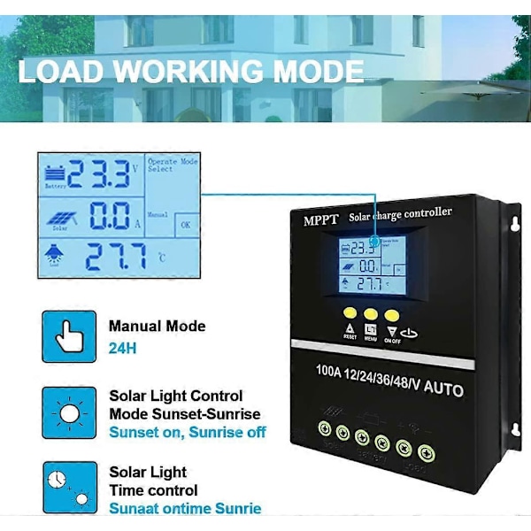 MPPT Solar Charge Controller 100A 12V 24V 36V 48V LCD Display Batteri Smart Regulator Max 100V Dobbelt USB Input til Blysyre Lithium