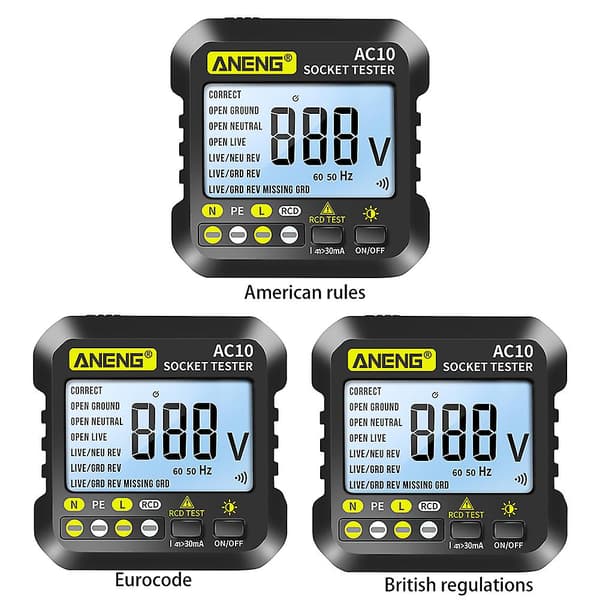 Aneng Ac10 Stikkontakttester LCD Digital Strømuttak Spenningstestdetektor US/UK/EU Plugg Polaritetsfasekontroll