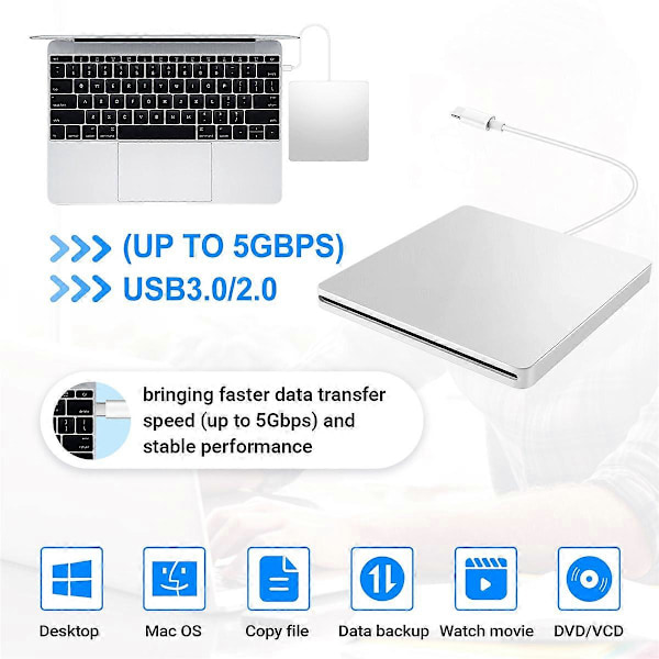 USB Ulkoinen CD/DVD-asema Type C Kannettava Asema-Vapaa CD-elokuvien Soitin Kannettavalle PC Windows Macille
