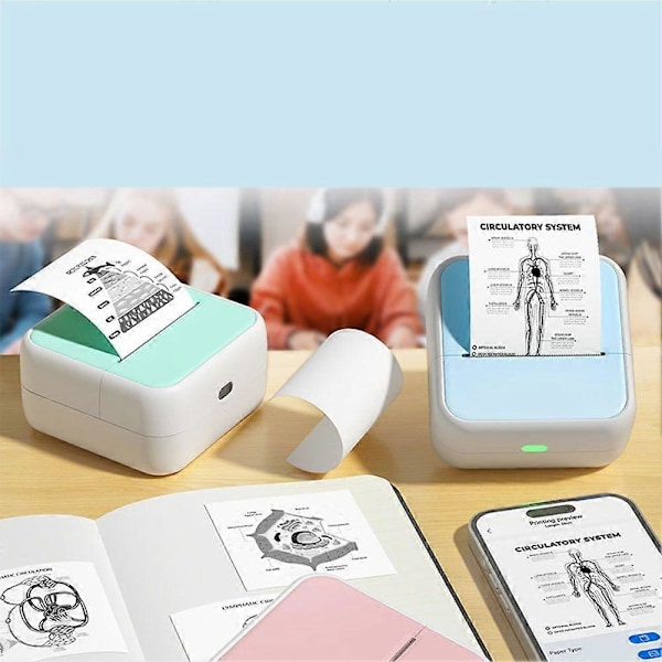 Bærbar Termisk Printer Mini Printer med Stickers Printer til Noter Journal DIY Børnegave Grøn