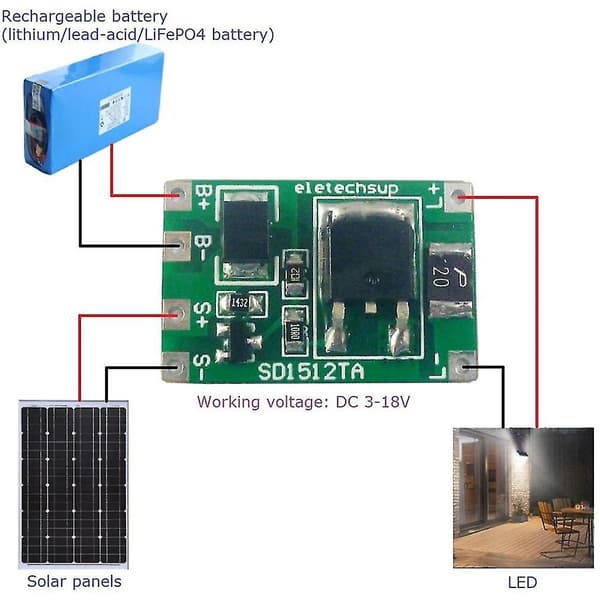 10 stk. SD1512ta Solcellekontroller Lading Gatelys Bryter Kretskort Litium Batteri Ladebrett 0.5a