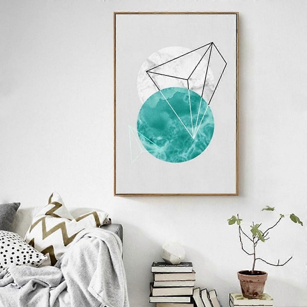 Wekity Geometrisk Patchwork 1 Væghængt Canvas Print Poster, Enkel Abstrakt Akvarel Kunsttegning Dekoration til Hjemmet Stue Soveværelse Kontor og Børn