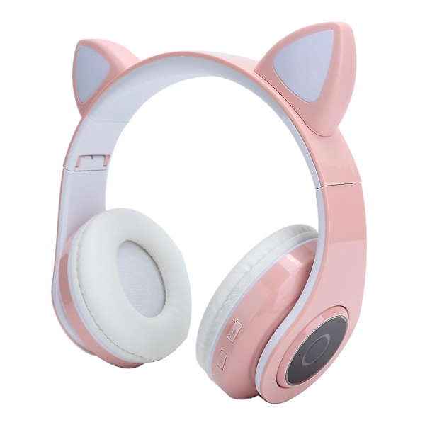 Bluetooth 5.0 Stereo Musikk Hodetelefoner Katteøre Lysende Søte Headset for Unge Mennesker Rosa Sirkelmønster