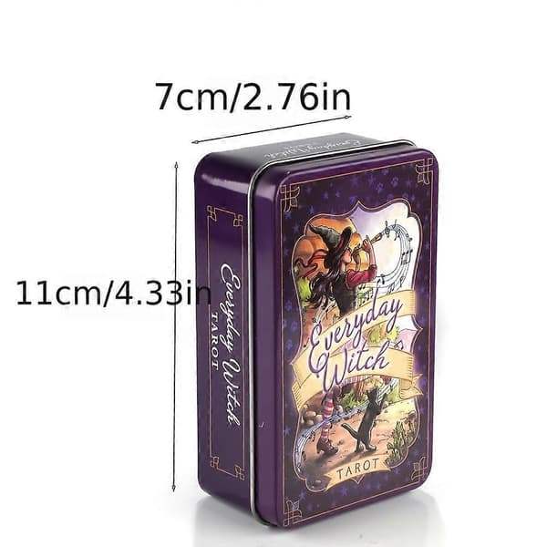 Tarotkort i tennlåda med 78 kort, förgyllda kanter och guidebok