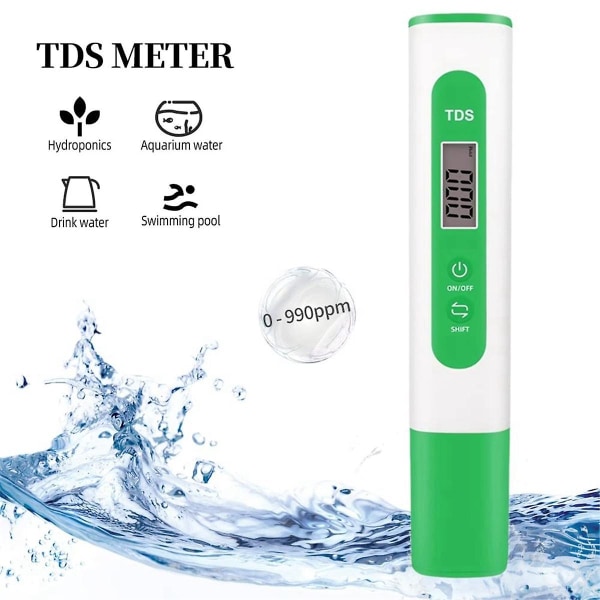 TDS-Måler Digital Vandkvalitetstester, 0-999 Ppm Måleområde, 1 Ppm Trin, 2% Afvigelse