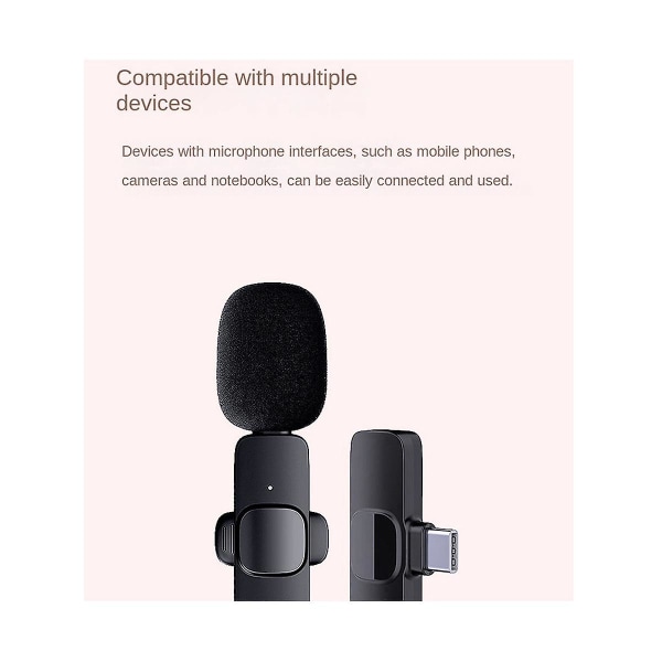 Trådlös Lavalier-mikrofon Bärbar Ljud Videoinspelning Minimikrofon för Live Gaming Mobile