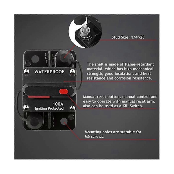 3 stk. 100 Amp Bil Stereo Audio Strømafbryder Sikringer DC12-48V Manuel Reset Trykknap Kontakt Sikringer