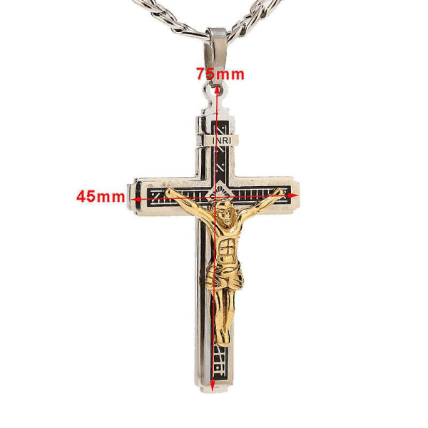 Rustfrit stål religiøse krucifiks Jesus kors halskæde vedhæng flerlags Jesus Kristus krucifiks halskæder med 24 kæde