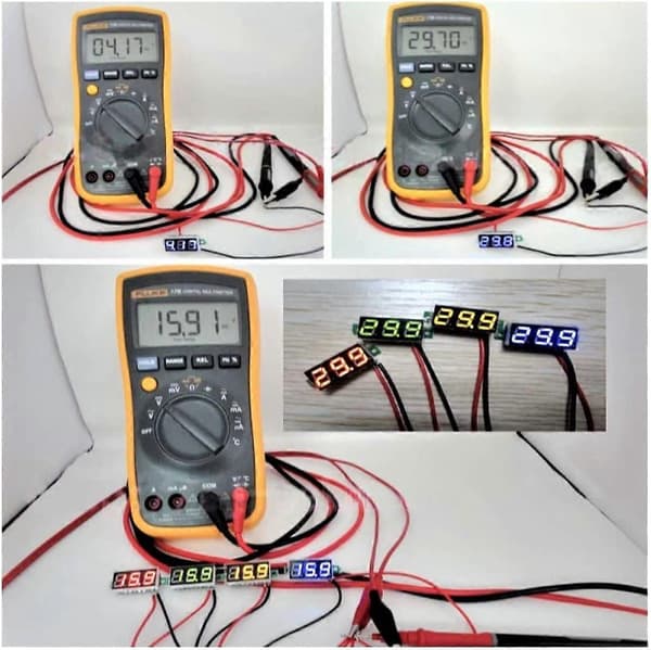6 stk. Mini Digital Voltmeter DC 0-100V 0,28 Tommer Tre Linjer Mini Digital Voltmeter Spenningstester Meter 3 Farger