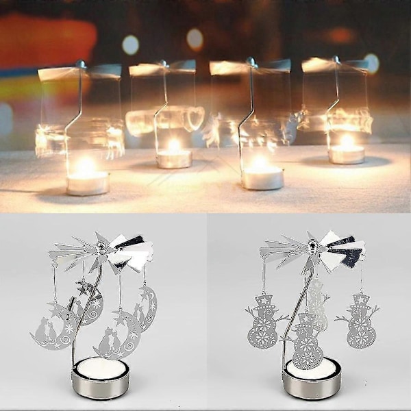 Roterande Ljusstake, Silver Snurrande Flygande Julgran Te Ljus Ljusstake, Snurrande Ljusstake Romantisk Ljusstake Ornament För Bröllop