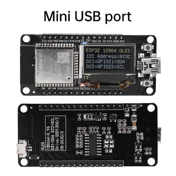 ESP32 ESP-WROOM-32D WIFI Bluetooth Utviklingskort CH340 med 0.96 OLED Skjerm Gul Blå Display Mini-USB