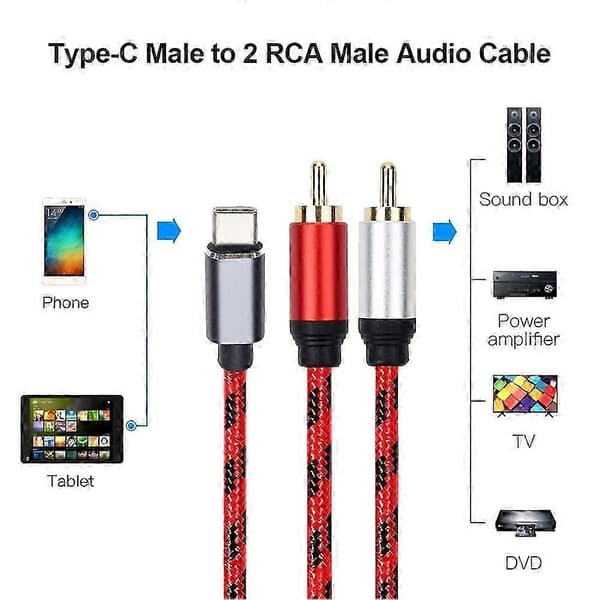 Type A 5m Type-C Hann til Dobbel RCA Hann Lydkonverteringskabel Y-Splitter Flettet Ledning