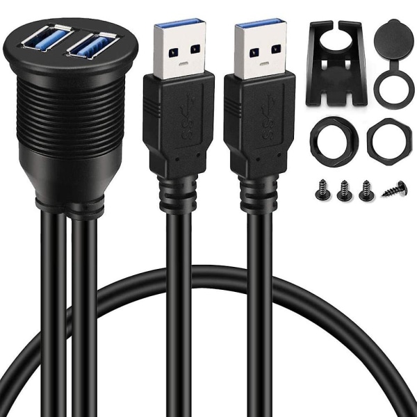 2-porttinen Dual USB 3.0 Aux uppoasennettava autokiinnitys jatkokaapeli autolle kuorma-autolle moottoripyörän Dashbolle