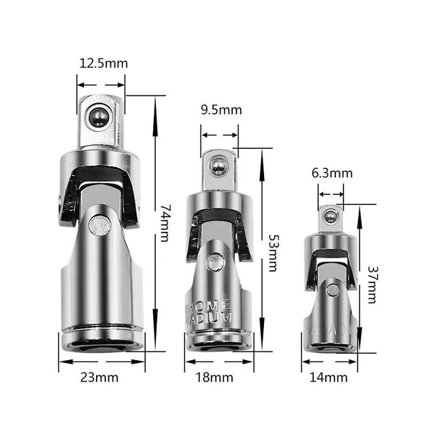 3-delt Universal Socket Adapter 1/4 3/8 1/2 Socket Universal Joint Universal Socket Ratchet Tool