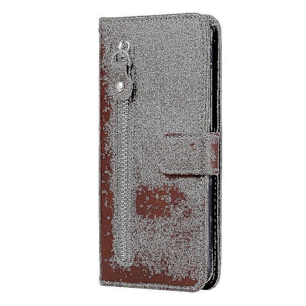 Plånboksfodral för LG Velvet 5G/ 4G, premium PU-läder med magnetiskt stängning, kortfack, ställfunktion, blixtlåsfack, mjuk TPU-flipcover - Brun