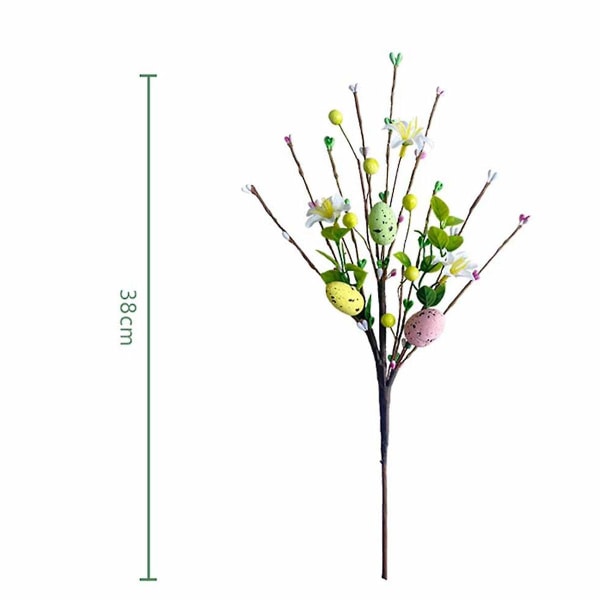Kunstig påskesprayvinstokk med pastellpåskeegg og bær- dekorative vårblomsterstilker-ea