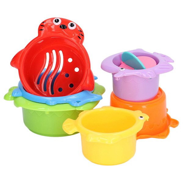 6pcs Stacking Cups Toddlers Game Cartoon Fish Shape Fun Educational Baby Bath Toy