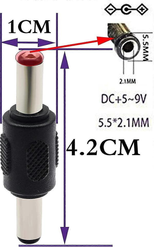 DC 5,5 mm x 2,1 mm Strømadapter, DC-fatning 2,1 mm x 5,5 mm Han til Han Stikkobler (5-pak/han)