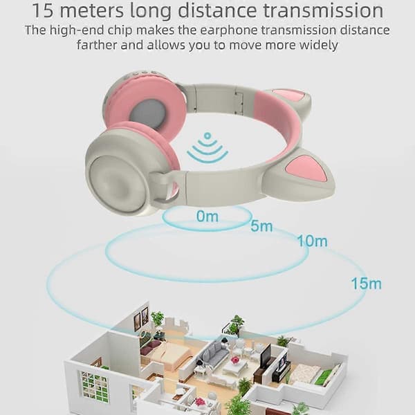 Katøre Hovedtelefoner, Trådløse Bluetooth Hovedtelefoner med LDE Lys & Mikrofon, Foldbart Stereo Lyd Gaming Headset til Voksne