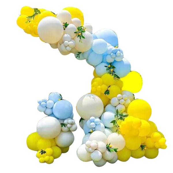 Baby Shower Ballo På Garland Kit - Dubbla fyllda blå, gula och vita ballonger