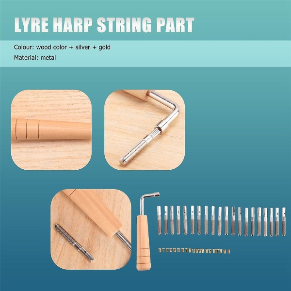 20 stk Stemmestiftnagler og 20 stk Nitter, med L-formet Stemmenøkkel, for Lyre Harpe Liten Harpe Musikkstrenginstrument