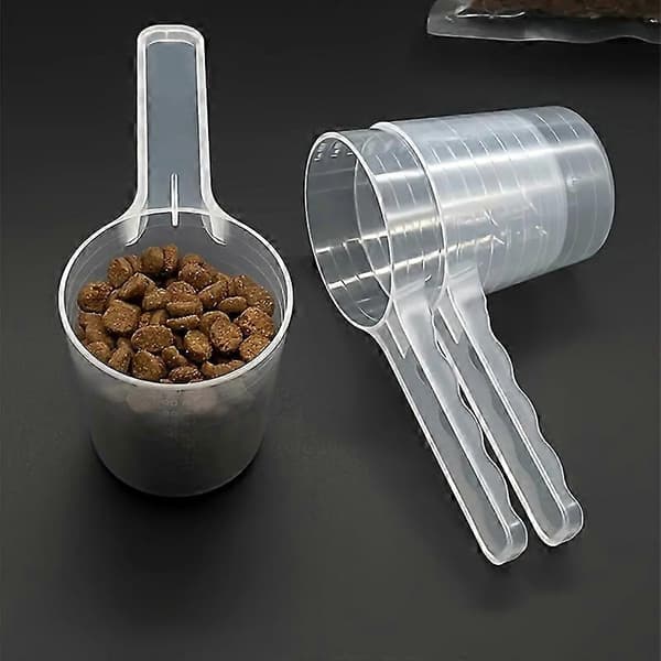 2 st Transparenta Djurfoder-Skopor med Måttmarkeringar - Hållbar Plast Hundmatningsskopa