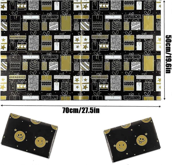 4 st Svart Guld Presentpapper, guldtryck (50 X 70 cm)