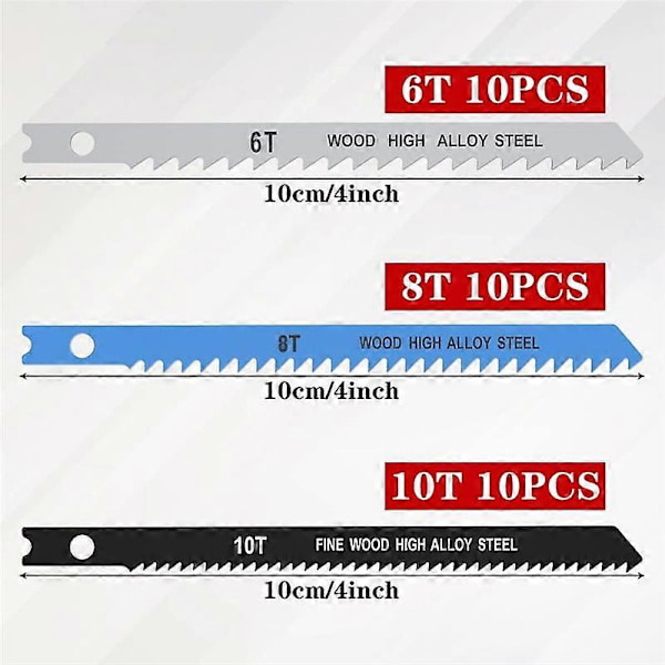 Jig Saw Blade Set 6T 8T 10T Högkolstål Blandade Sågblad med U-skaft Snabbskär Blad Träbearbetning