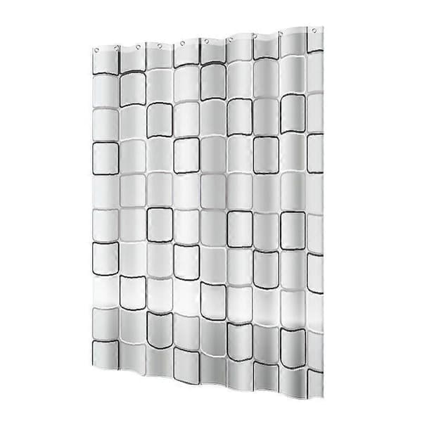 Maskintvättbart Vattentätt Polyestertyg, Badrumsgardiner med 6 Krokar 180 x 80cm Vit