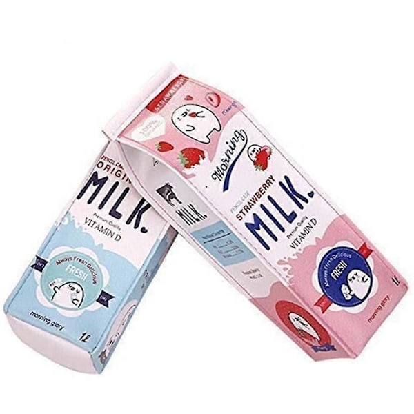 Sjov levende Sød Mælkekarton Blyantsæske, Stor Kapacitet Mælkekarton Blyantsæsker Kosmetikpose Vandafvisende PU Blyantholder Pen Pouch Papirvarer Organiser