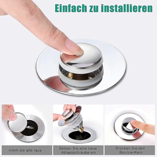 Universell Diskbänksplugg, Pop Up-diskbänksplugg med 2 packningar för badkar, kök, diskho (32-42 mm avloppshål)