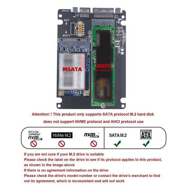 M.2 NGFF MSATA SSD - SATA 3.0 -sovitinkortti 2 in 1 -muunninkortti M.2 SSD -sovitinkortti Ulkoinen