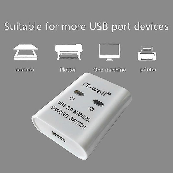 USB-skrivardelningsenhet, 2 in 1 ut skrivardelningsenhet, 2-portars manuell KVM-switchsplitter