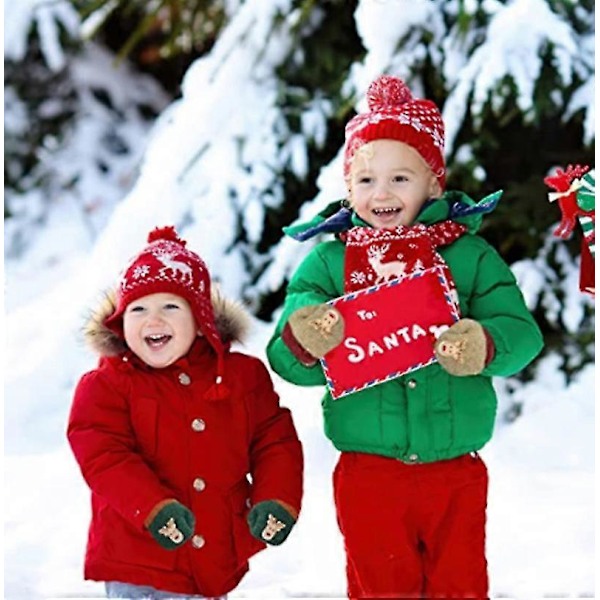 3 par Toddler Stretch Votter, Vinter Varme Strikkede Magiske Votter Hansker, Rød+grønn+khaki (d-4)