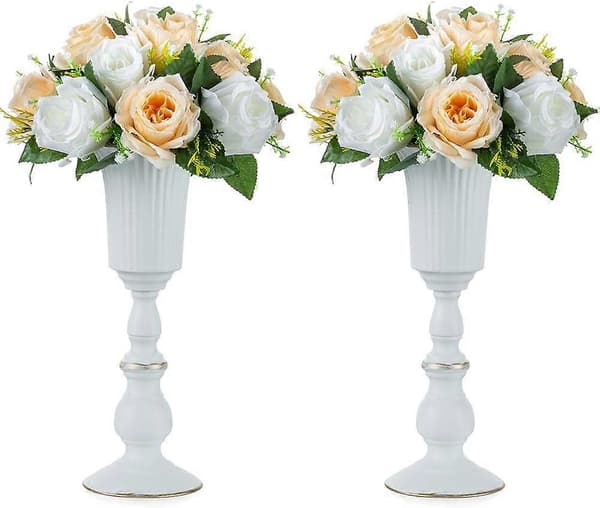 Dekorativt hvitt bordpynt 2 stk. Metall blomstervase, bryllupspynt vase