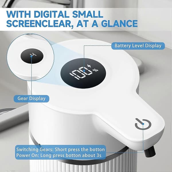 USB Genopladelig Automatisk Sæbedispenser med LED-Display, 4 Justerbare Tilstande, hvid (Skum)