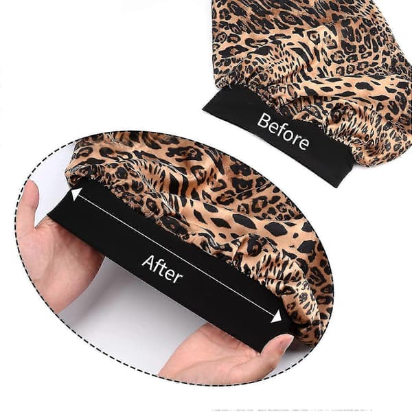Satinmössa för kvinnor - 2-pack mjuk och elastisk svart leopard långhårsmössa
