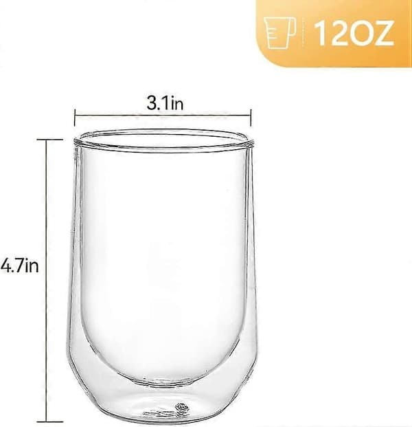 [6-pak, 350ml] Premium Oval Dobbeltvægget Isoleret Glas, Kaffe