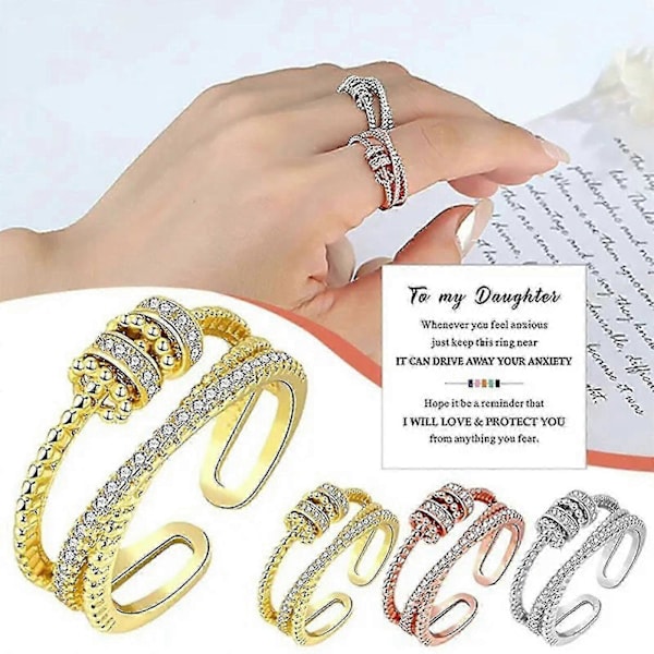 Fidget Angst Ring For Kvinner Tenåringer Justerbar Spinner Perle Stressreduserende Ringer Gold