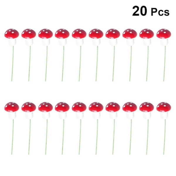 20 stk. Kunstige svampe i harpiks, kunstige mini røde svampe, dekorative mikro svampeplanter, fehave miniature