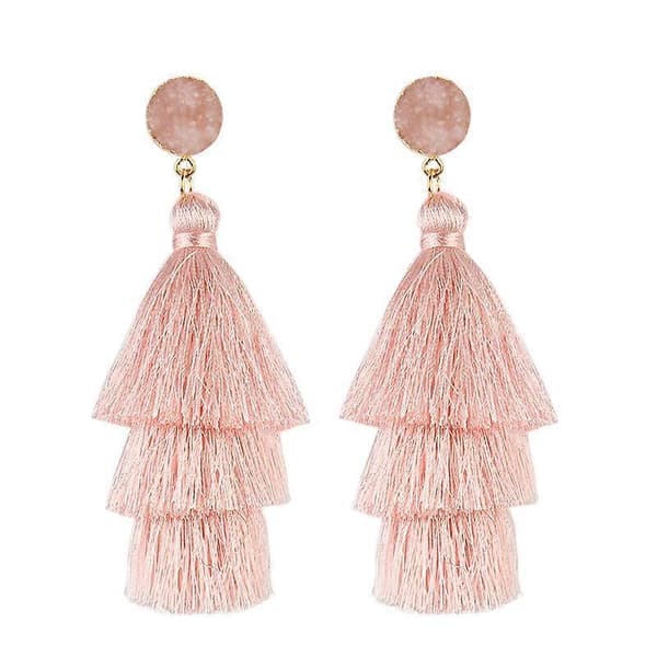 Farverige Tassel Øreringe til Kvinder - Lagdelt Tassel Øreringe, Lys Rosa