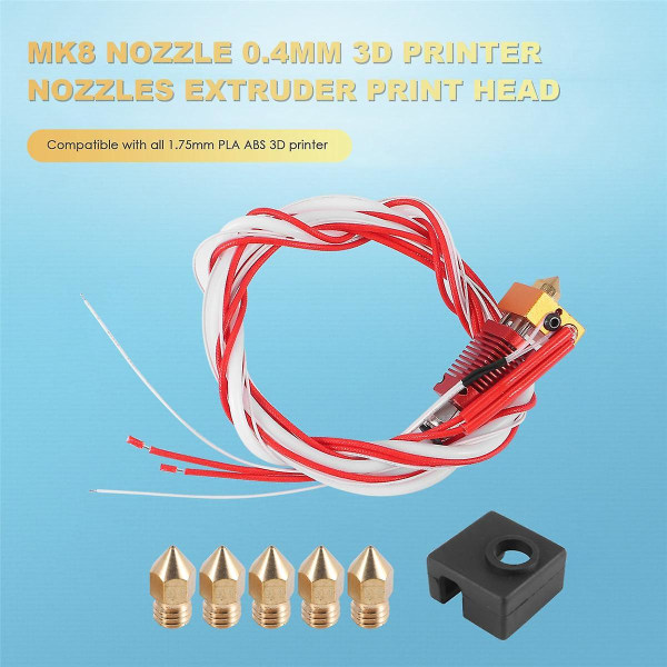 3D-tulostimen Extruder-kokoonpano Mk8 Hot End -setti 3 / 3 Pro:lle, alumiininen lämmityslohko, 1,75 mm, 0.