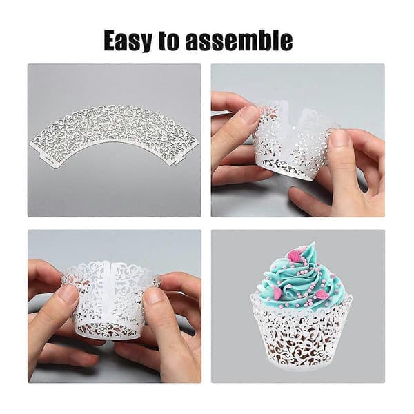 50 st Vit Cupcake-omslag Spets Cupcake-foder Cupcake-koppar Fodral för Bröllop Födelsedag