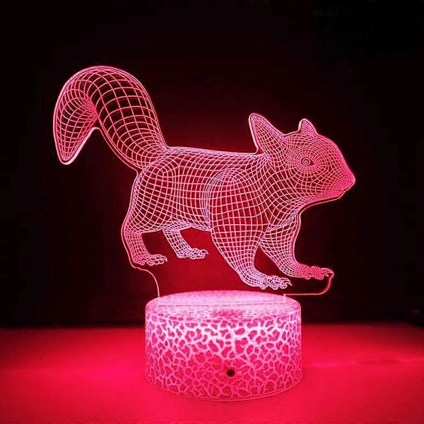 3D Ekorns Nattlys Bordlampe Optisk Illusjon Lamper 16 Farge Skiftende Lys LED Bordlampe Jul Hjem Kjærlighet Bursdag Barn Barn Dekor Gave