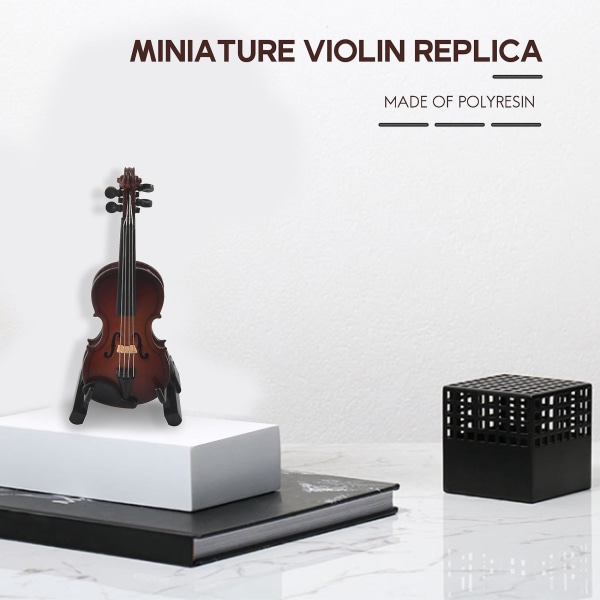 Violin musikinstrument miniature replika med etui, størrelse 4''