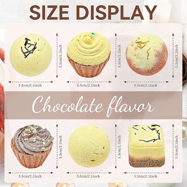 6 Stykker Spa Badebombe Fizzies med Eteriske Oljer for Kvinner og Jenter, Cupcake & Hjerte Design, for Jul, Bursdag, Gaver Brun