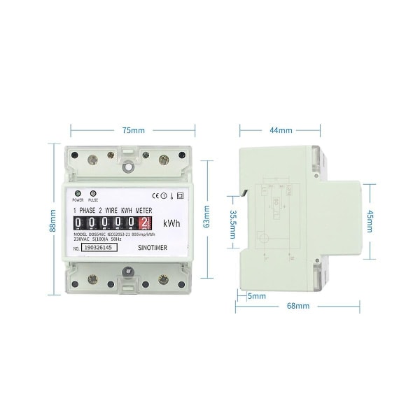 Elektrisk enfaset to-lednings AC 220V 100A energimåler kWh-teller forbruk Analog strøm