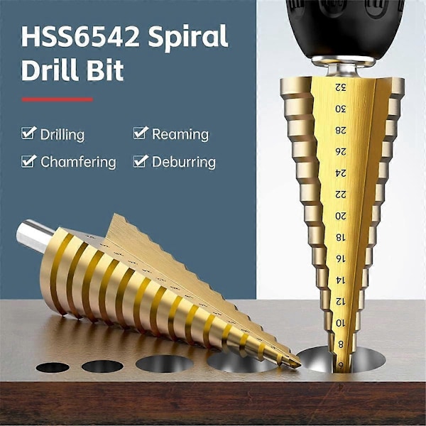 Trinbor Sæt 3 stk. Titanium Trinbor Metrisk 4mm til 32mm HSS6542 Borkeglebits til M