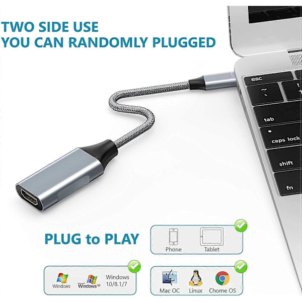 USB C till HDMI Adapter (4K@60HZ), ABLEWE Aluminium Typ-C HDMI till USB C Kabel Adapter (Thunderbolt 3 Kompatibel) för MacBook Pro 2018/2017, Samsung Gala